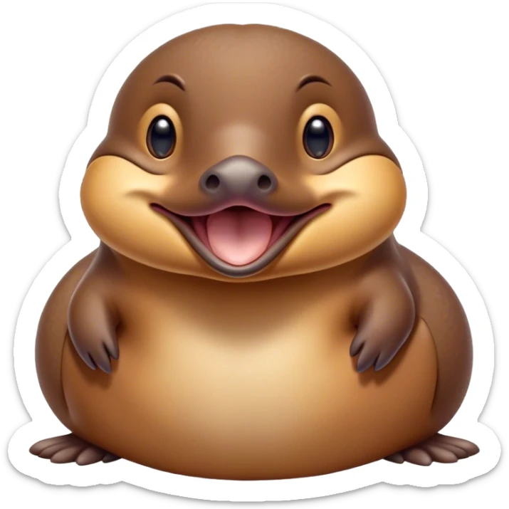 Cinematic Cute Yawning Platypus Portrait Emoji, Head tilted slightly with a dramatic, wide-open yawn, showcasing a soft, textured brown fur with a relaxed duckbill and droopy eyes in drowsy contentment, Simplified yet irresistibly adorable features, highly detailed, glowing with a soft, cozy glow, high shine, relaxed yet expressive, stylized with a touch of quirky charm, bright and endearing, soft glowing outline, capturing the essence of a sleepy yet affectionate platypus, so drowsy it feels like it could float out of the screen and curl up for a nap! sticker