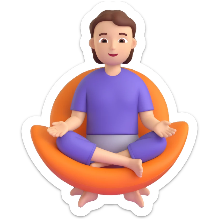JOMO (joy of missing out) as a playful emoji, showing a relaxed person enjoying solitude, radiating calm and contentment, modern emoji style sticker