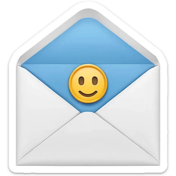 Emoji-style illustration of an envelope with a small info ‘i’ symbol on it, representing ‘Contact Us’. Bright, modern, minimal style sticker