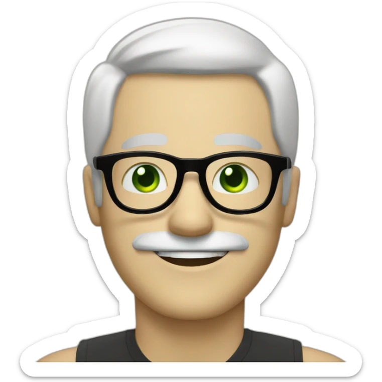 happy man white hair black mustache round black glasses green eyes sticker