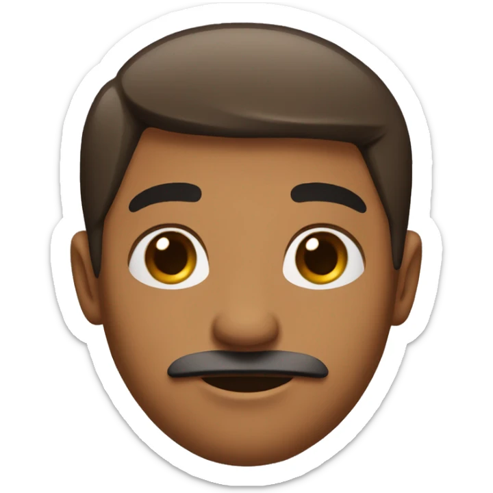 a brown skin face and a short black hair and honey eyes and thin mustache sticker