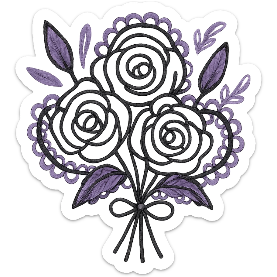 gothic bouquet, sketchy, whimsical, gothic lace accents, black and purple sticker