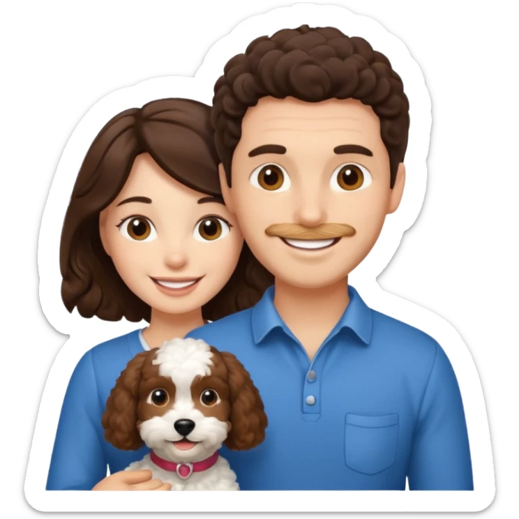 emoji of brunette man, brunette woman and cockapoo sticker