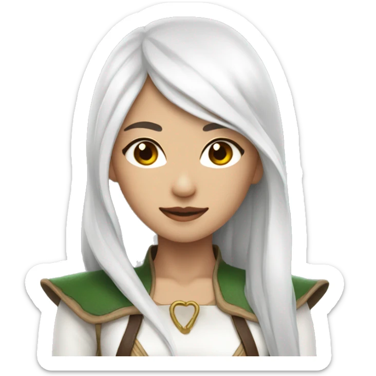 Asian feminine body slim long white hair elf leather costume sticker