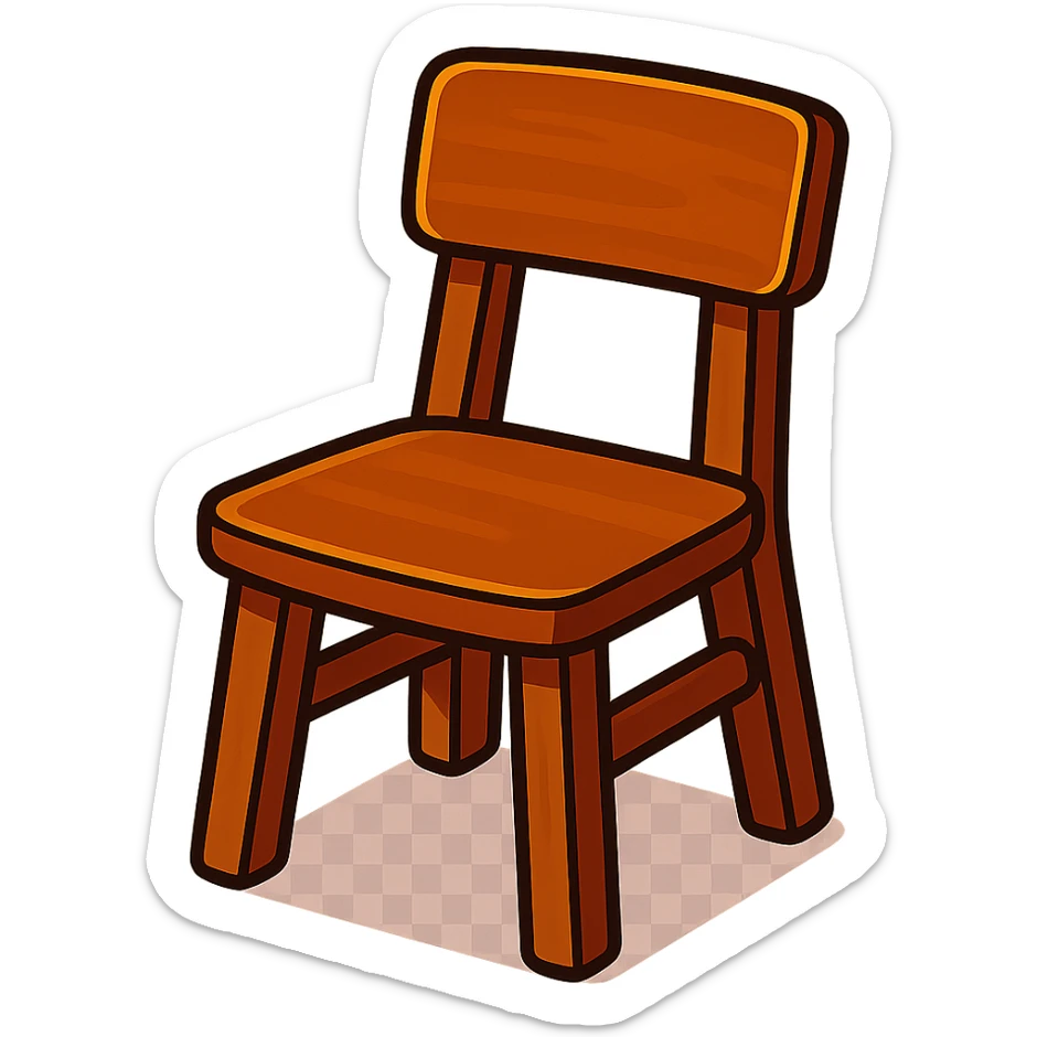 minimalist Scandinavian wood chair, chocolate color, vibrant toon style sticker