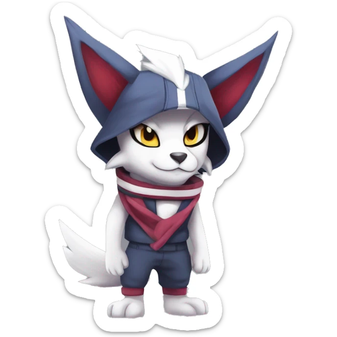 Cool Anthro Absol-Noibat-Zangoose-Lycanroc-Quilava-Litten-Sphynx-Pokémon with edgy stripes collar punk techwear cool fiddler-hat Full Body sticker