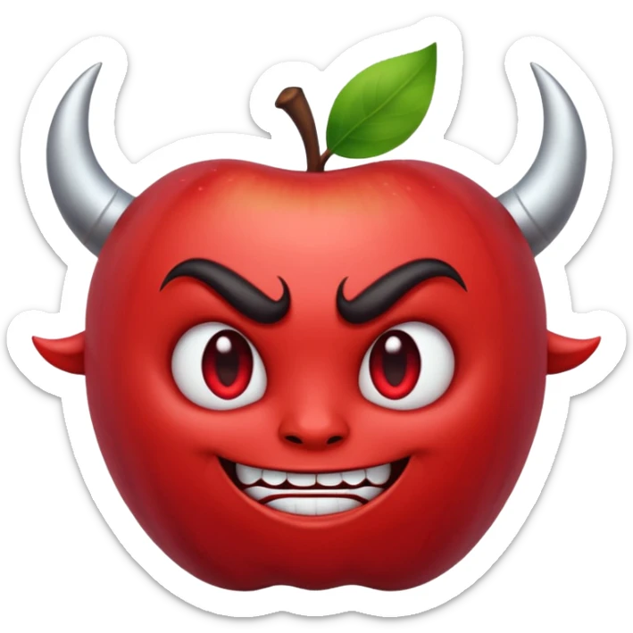 Lucifer from Hazbin Hotel as an apple-style emoji, with devil horns and a sly grin sticker