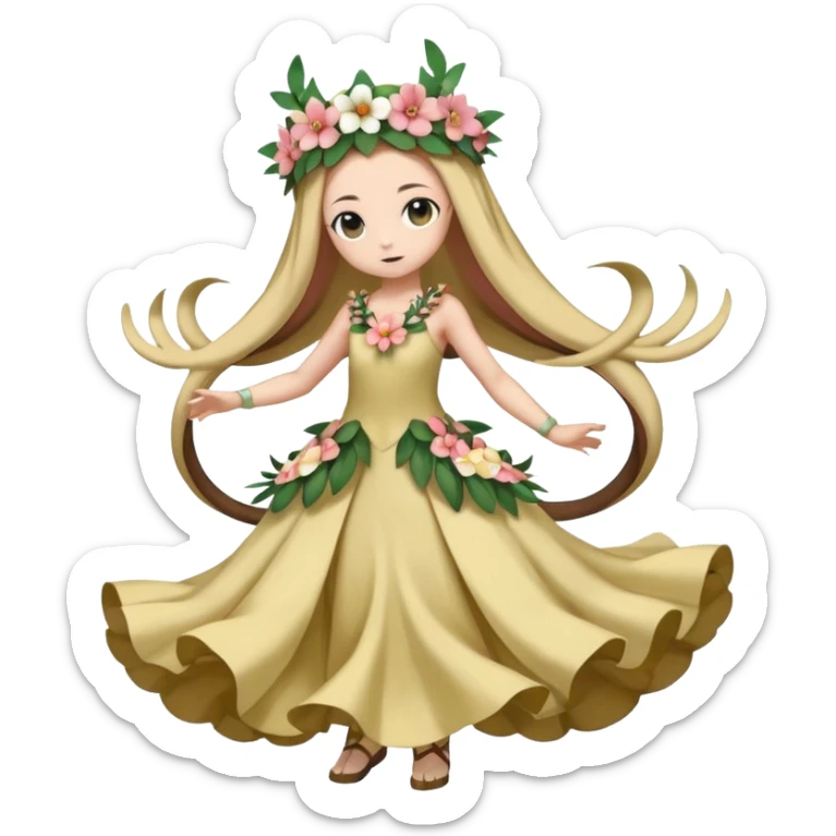 Cute Romantic Realistic  Floral Meloetta-Cresselia-Digimon-Pokémon-Fakémon-hybrid-fusion, full body sticker