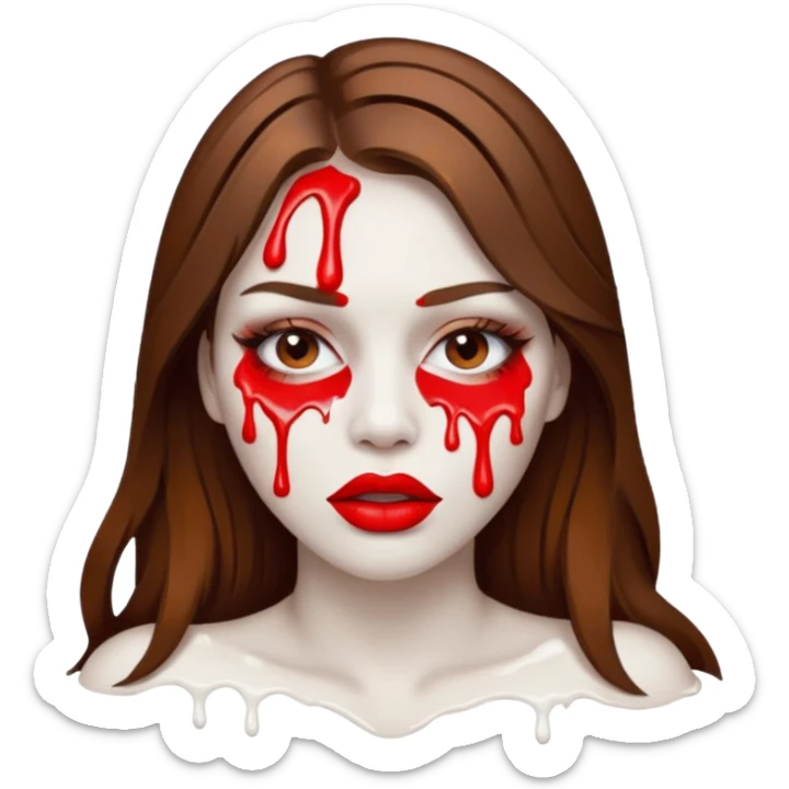 Brown Hair, Woman, white paint drip, face, hot, Sexy, lips sticker