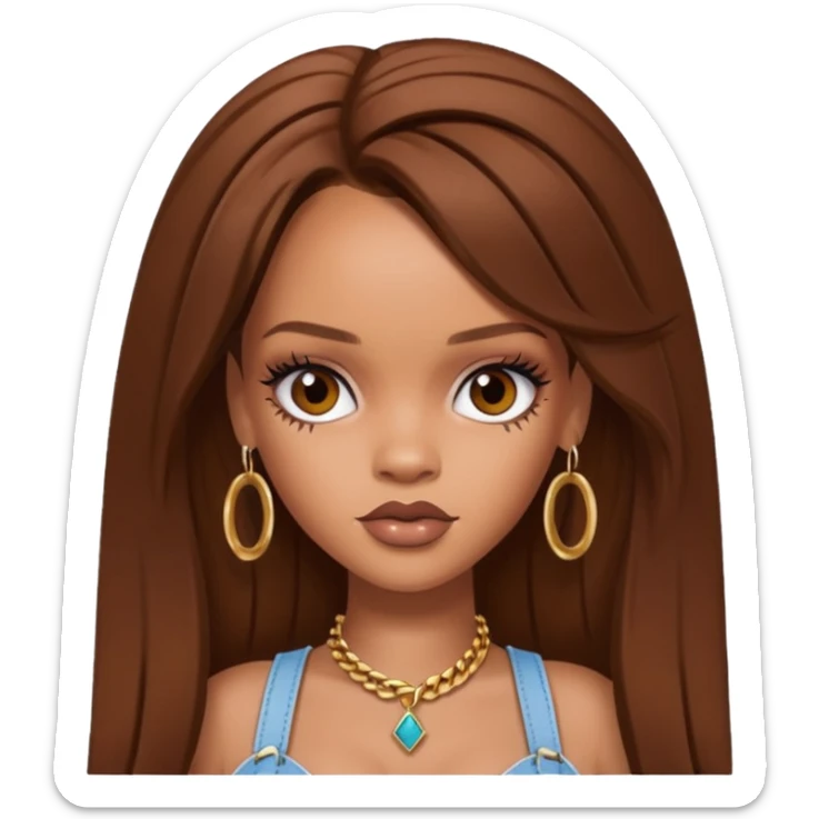 rihanna as pretty bratz baddie, brown hair sticker