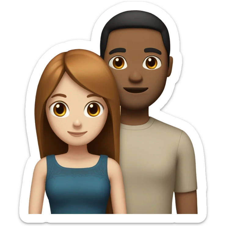 a married couple standing beside eachother, one has pale skin and long straight ginger hair with bangs and blue eyes, the other person is a man that is mexican and has straight chin length black hair with brown eyes sticker