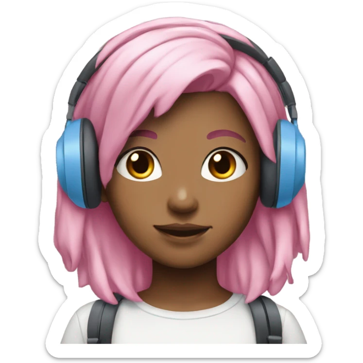 girl pink and blue hair white earphones in top sticker
