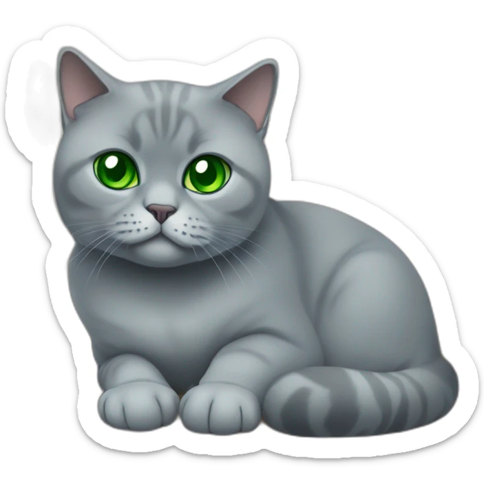 British shorthair with a green eye and other blue sittting on a couch sticker