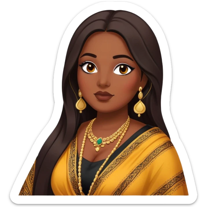 big plus size, deep skin, long hair, baddie,pretty, makeup, lipgloss, black eyeliner, dark skin, dupatta/shawl
 sticker