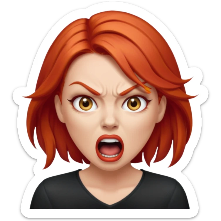 mujer pelirroja con los ojos y los labios maquillados enojada gritando sticker
