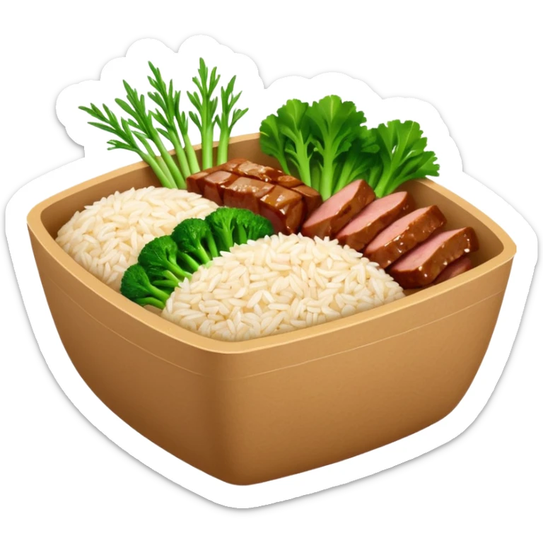 Retangular bowl made of kraft paper, 
The lunch box should be the most similar to this real one..
https://i.postimg.cc/FKcHz1tk/Screenshot-2025-11-11-alle-16-06-29.png

Can get more images of the bowl https://www.instagram.com/chefaporterbr/
Put inside food, like rice, green vegetables and meat. sticker