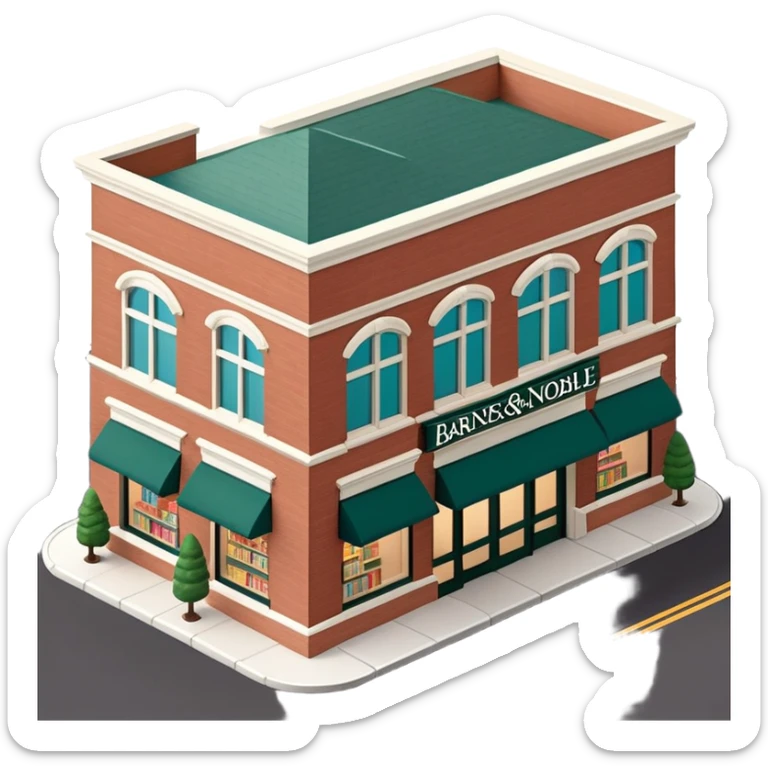 Barnes & Noble bookstore exterior, isometric dollhouse-style, highly detailed  sticker