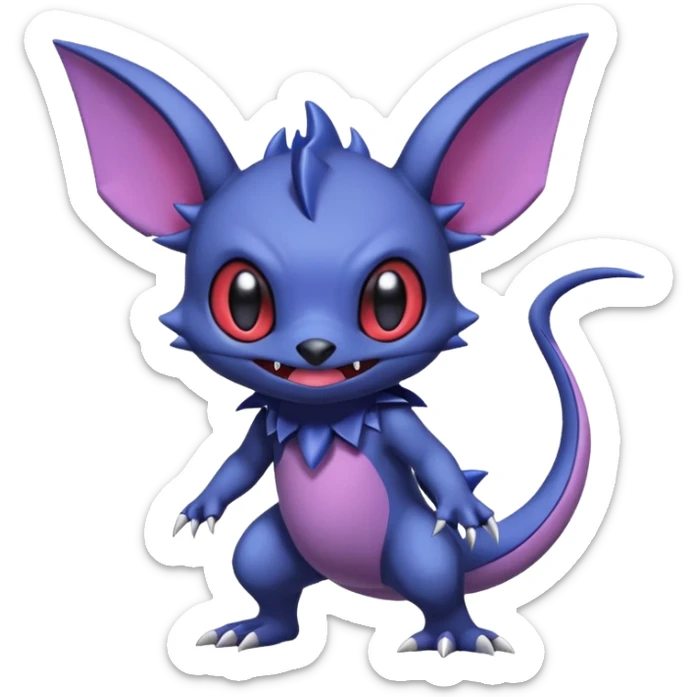 Cute Stitch-Sableye-Noibat-Salandit-Minccino-fusion, full body sticker