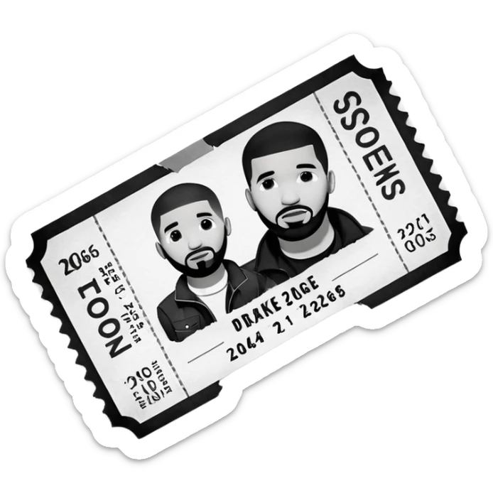 concert ticket, drake 2026 tour concert, black and white tickets sticker