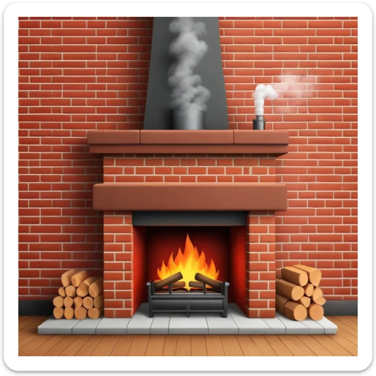 cozy red brick fireplace with a tall chimney and smoke rising from the chimney sticker