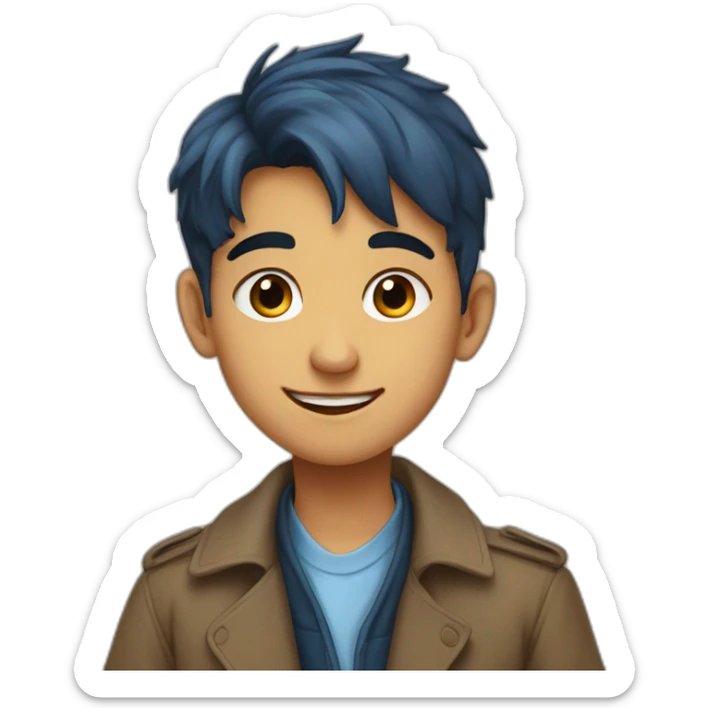 A boy who wear coat paint and coat is blue colour age is 18 years from India bihar sticker