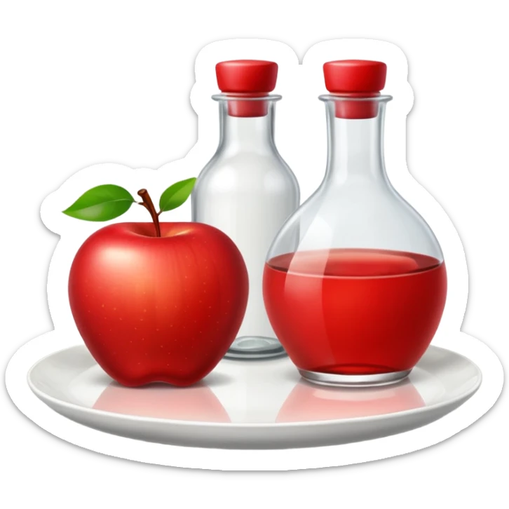 emoji de una manzana, botella, plato (uno al lado del otro) sticker