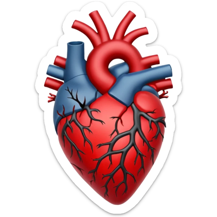 Anatomical heart With black and crimson veins and white roses sticker