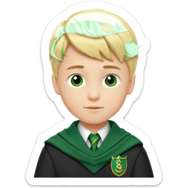 blonde hair boy in Slytherin uniform with green scarf sticker