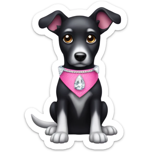 Black dog with a pink collar with diamonds on and pointy ears, make sure the dog has some white on its chest  sticker