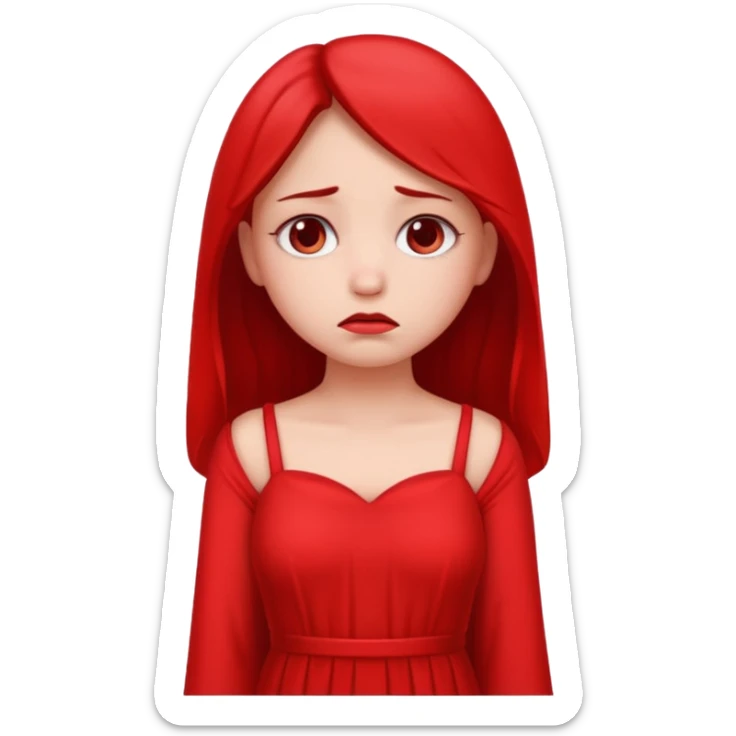 sad girl in a long red dress, emoji style sticker