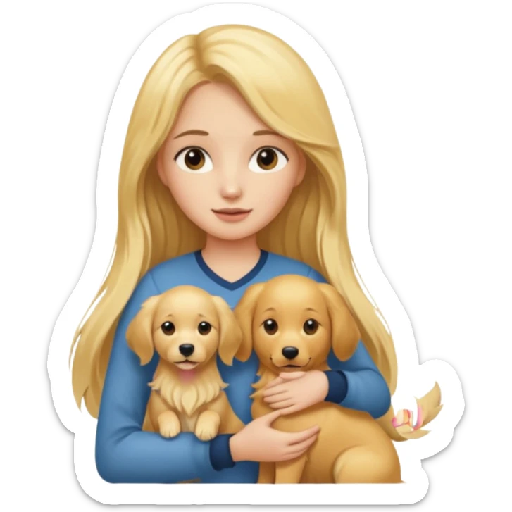 Blonde girl with long hair holding a golden retriever  sticker