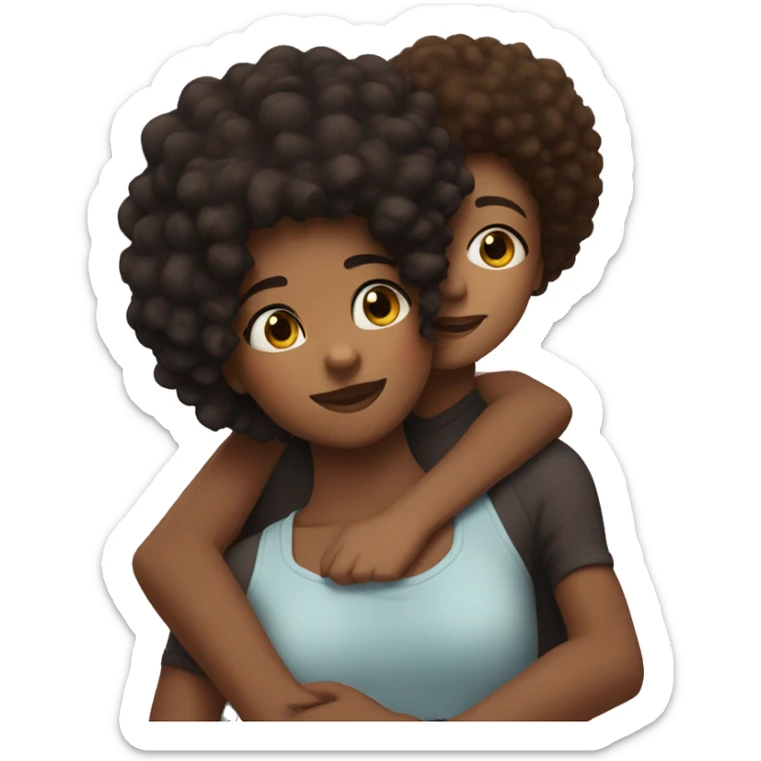 girl with darkhair hugging brown girl with afro  sticker