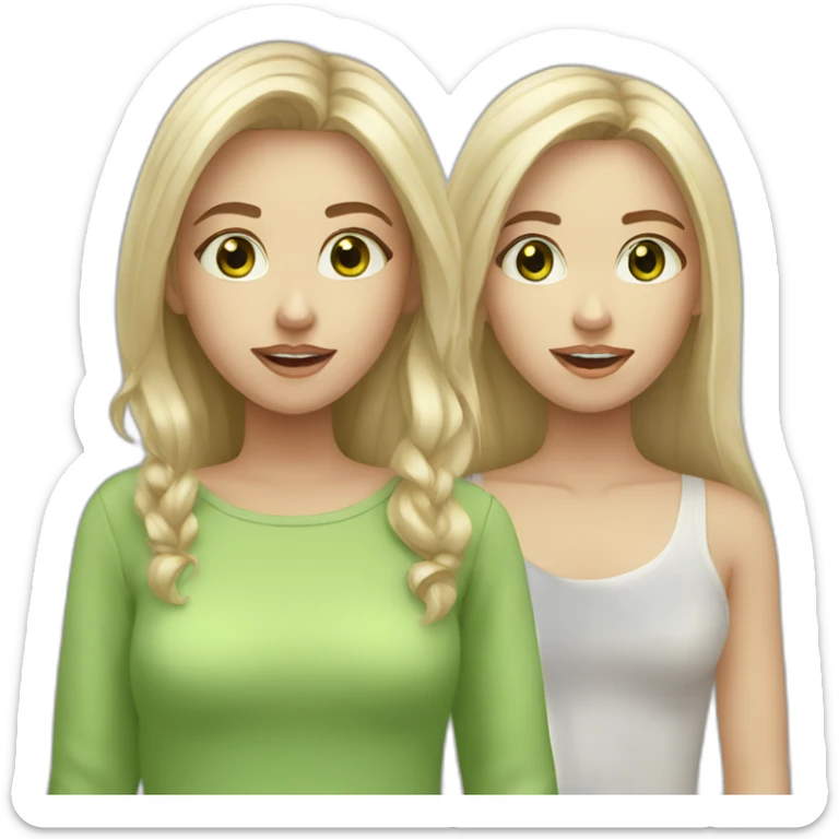 A white, blonde, green eyes girl talking with a white, brown hair, brown eyes girl sticker