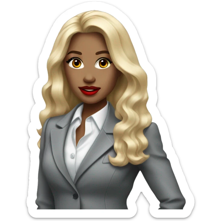 Blonde long hair with red lips Tiffany diamond seller in a grey suit sticker