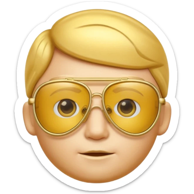 A 3D cartoon golden-yellow aviator Glasses, metallic frame with clear lenses, gentle highlights, Memoji-style. only glasses sticker