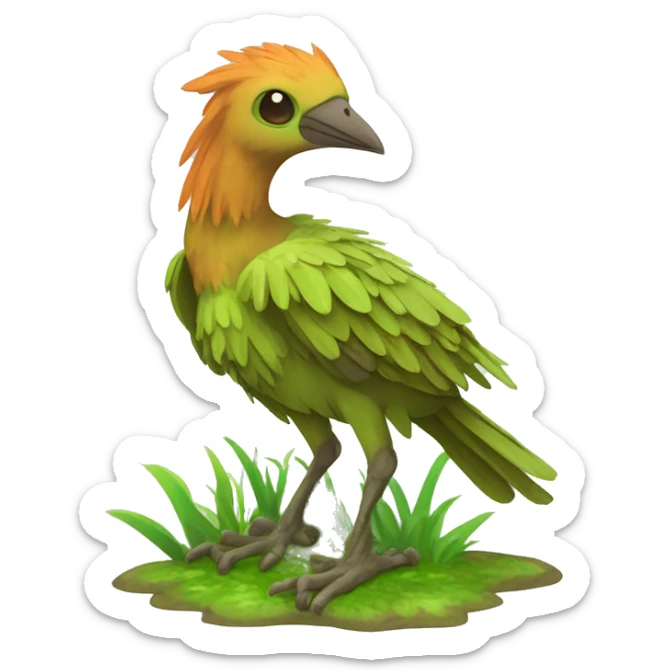 Colorful earthly muddy fresh Cool Cute Fantasy legendary swampy tree-jungle-bird plant-grass-type-Dendro-avian Fakemon full body sticker