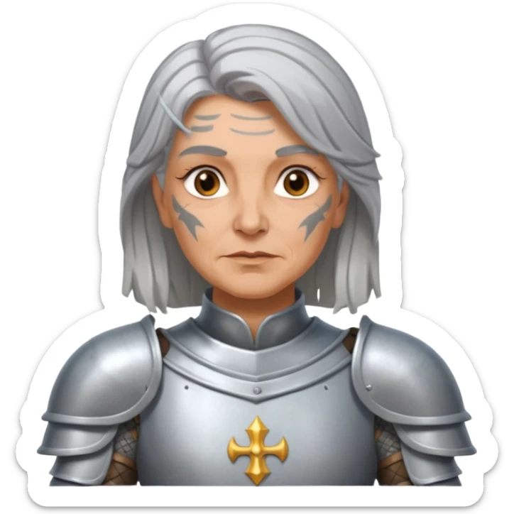 elderly tattooed knight, tattooed shoulder, long hair, female sticker