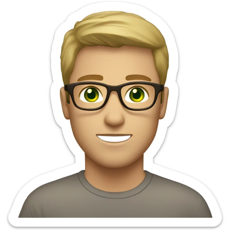 light skinned Caucasian male, green eyes, brown glasses and light stubble sticker