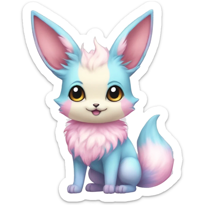 Kawaii Pastel Cotton-Candy-Colored Eeveelution-Cute-fox-Bunny-Pokémon-fusion full body sticker