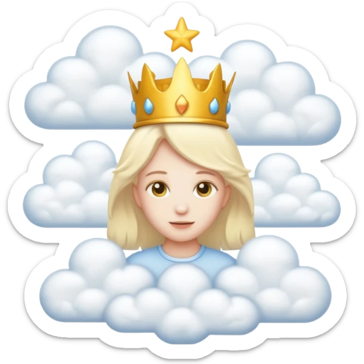 heaven filled with fluffy clouds, golden castles, and cute angels in emoji style sticker