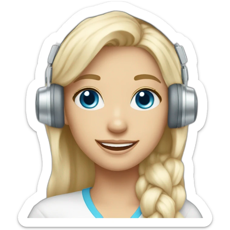make a platinum blonde girl with blue eyes and with a headset that is very happy sticker