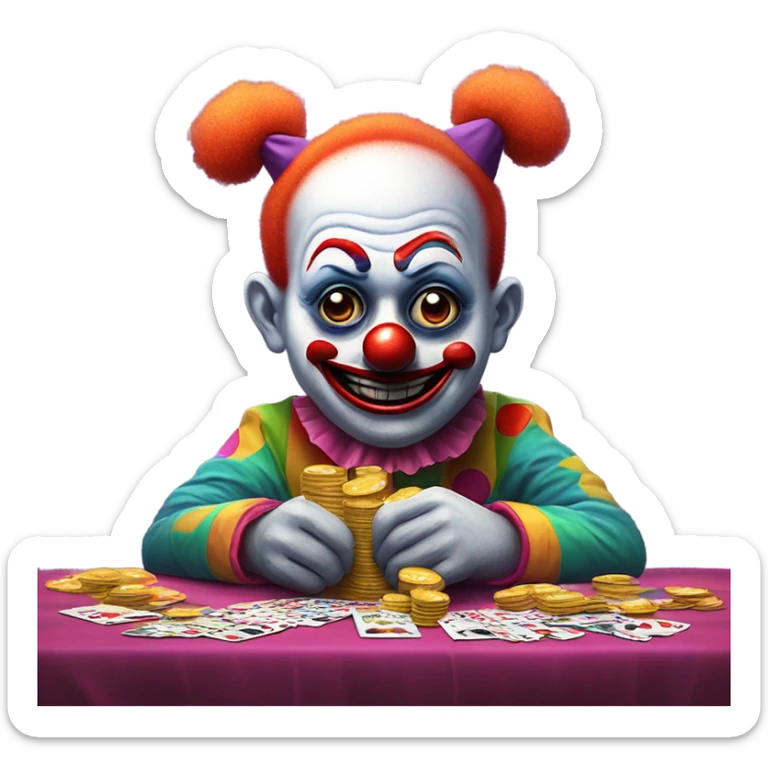 Sad cute clown loses money at casino blackjack with date sticker