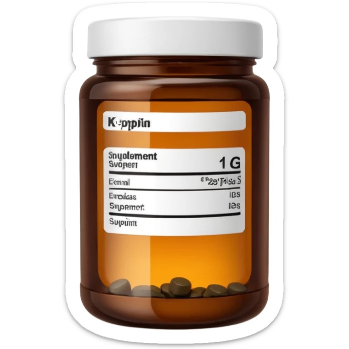 brown glass jar of supplements with white label, black thin title K2  sticker
