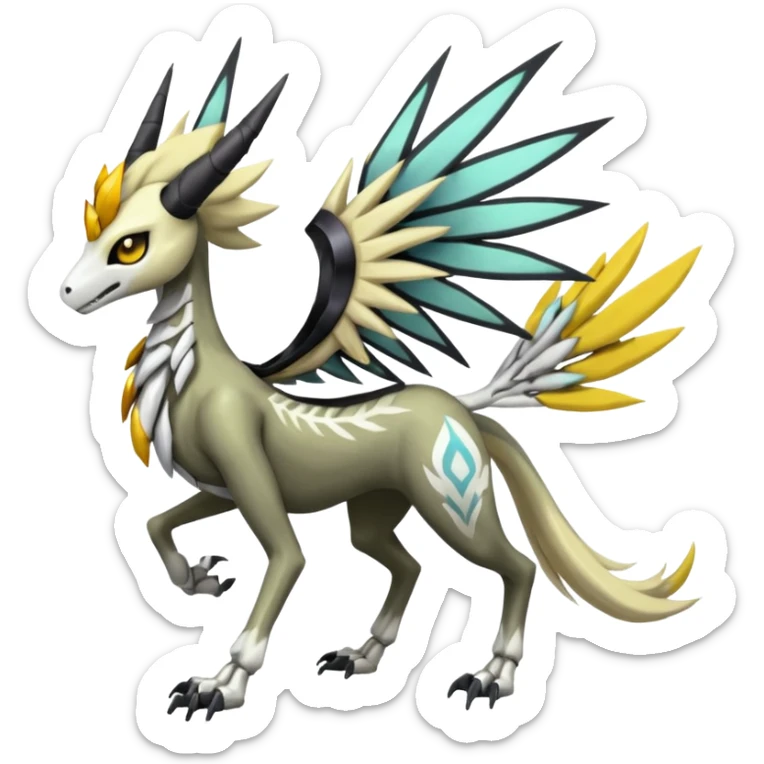 Colorful Skeletal masked armored Meloetta-Manectric-Silvally-Solgaleo-Raikou-Pokémon-Digimon-Fakémon-fusion-hybrid-creature, full body sticker