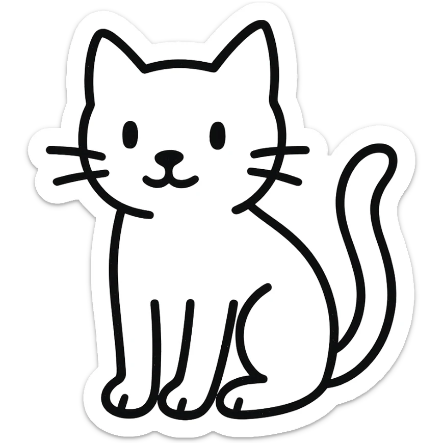 hand-drawn outlined icon of a cat, black outlines, no fill, no color sticker