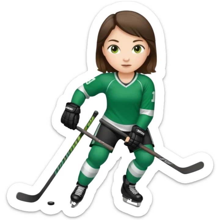 Girl hockey player full body with green jersey brunette sticker