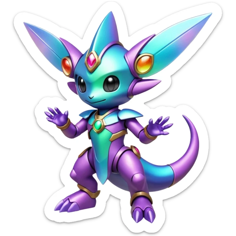 Mechanical Nebulae Beautiful Gorgeous Pretty Pastel Hot Exotic Lush Warm Cute Adorable Colorful Shiny Iridescent Futuristic Modern Cybernetic Piccolo-Blurb-Protogen-Vernid-Fakémon-Pokémon-creature-fusion (full body) sticker