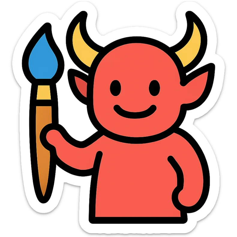 color outline icon of a demon with a paintbrush sticker