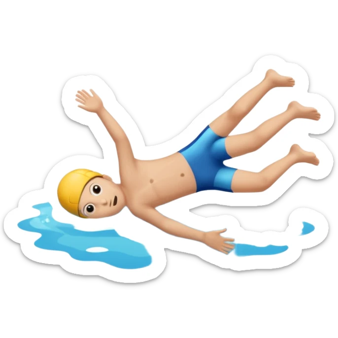 Kid doing a belly flop in to a pool full of water. Show the pool sticker