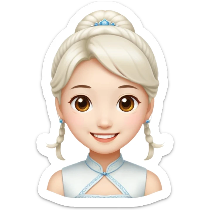 a chinese girl wear white dress smiling sticker